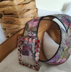 Ceinture reversible femme Motif "fleur tropicale" multi / Or irisé